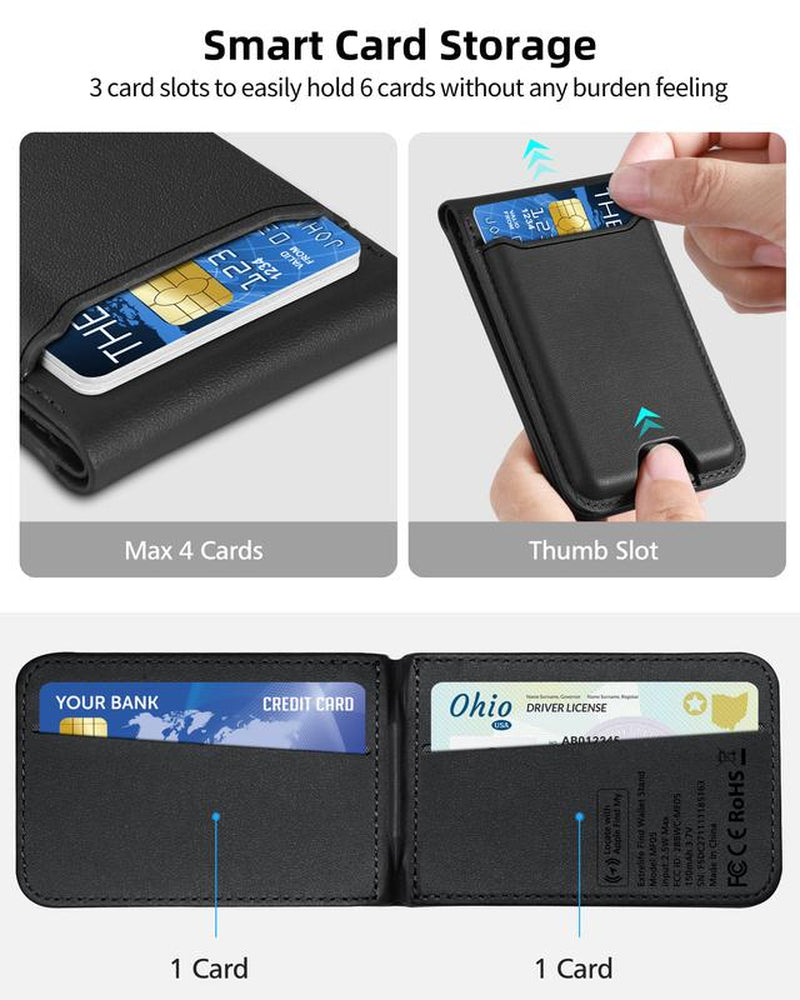 Magsafe Wallet Works with Iphong Find My, Strongest Magnetic for Iphone , 6 Cards Holder, with Airtag Holder Black Wireless Charging Rfid Blocking Lost Mode Durable Protection Stand Smartphone Cellphone【Christmas】