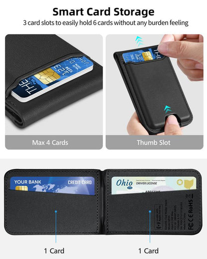 Magsafe Wallet Works with Iphong Find My, Strongest Magnetic for Iphone , 6 Cards Holder, with Airtag Holder Black Wireless Charging Rfid Blocking Lost Mode Durable Protection Stand Smartphone Cellphone【Christmas】