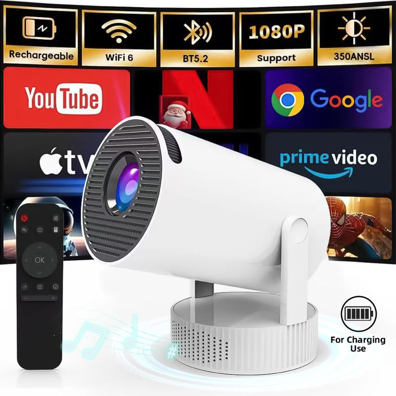 Portable Full HD Projector, Supports Android System, Supports 4K Decoding, 180° Rotating Projector, Smart Wifi 6, Bluetooth 5.2, Native 1080P * 720 Resolution, 350 ANSI, Mini Portable Auto-Correcting Audio Projector, Suitable for Outdoor Hom High Qualit