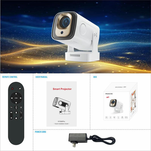 HY260 Pro 1080P Projector 4K Support Auto Focus Quiet Cooling Android 11 Google Voice Control for Home Theater Entertainment