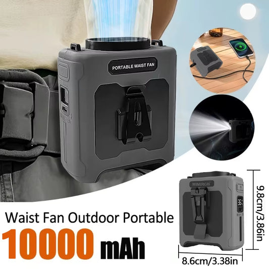 Stay Cool Anywhere with the 10000mAh Portable Waist Fan - LED Lighting, Strong Airflow, and Power Bank Functionality!