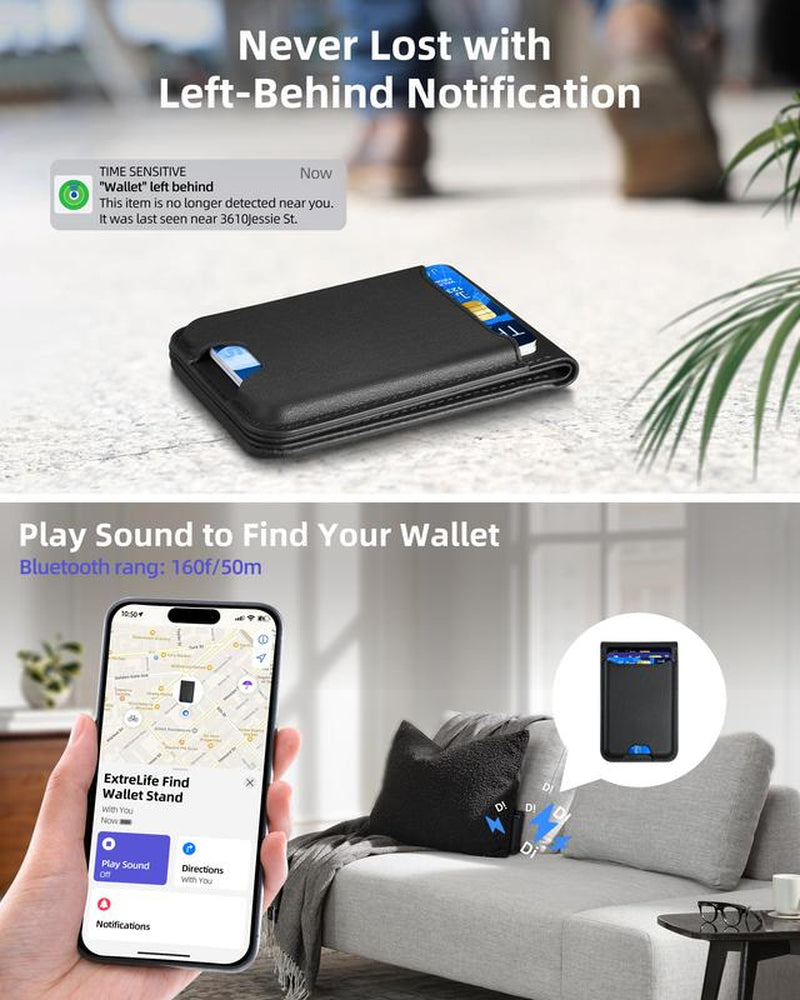Magsafe Wallet Works with Iphong Find My, Strongest Magnetic for Iphone , 6 Cards Holder, with Airtag Holder Black Wireless Charging Rfid Blocking Lost Mode Durable Protection Stand Smartphone Cellphone【Christmas】