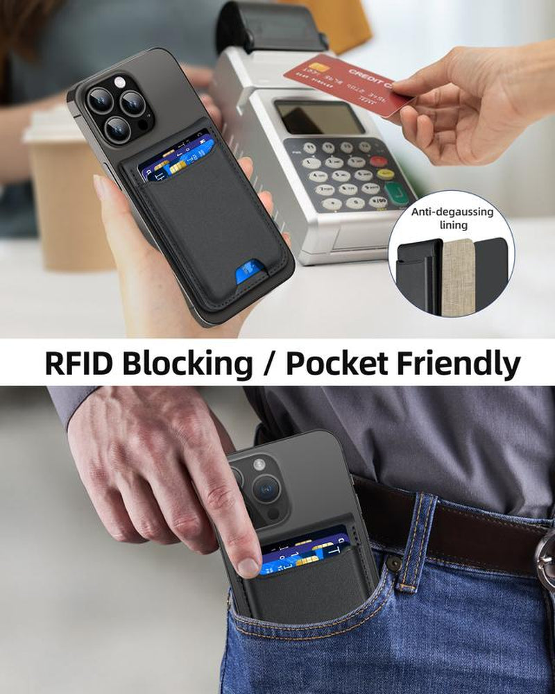 Magsafe Wallet Works with Iphong Find My, Strongest Magnetic for Iphone , 6 Cards Holder, with Airtag Holder Black Wireless Charging Rfid Blocking Lost Mode Durable Protection Stand Smartphone Cellphone【Christmas】