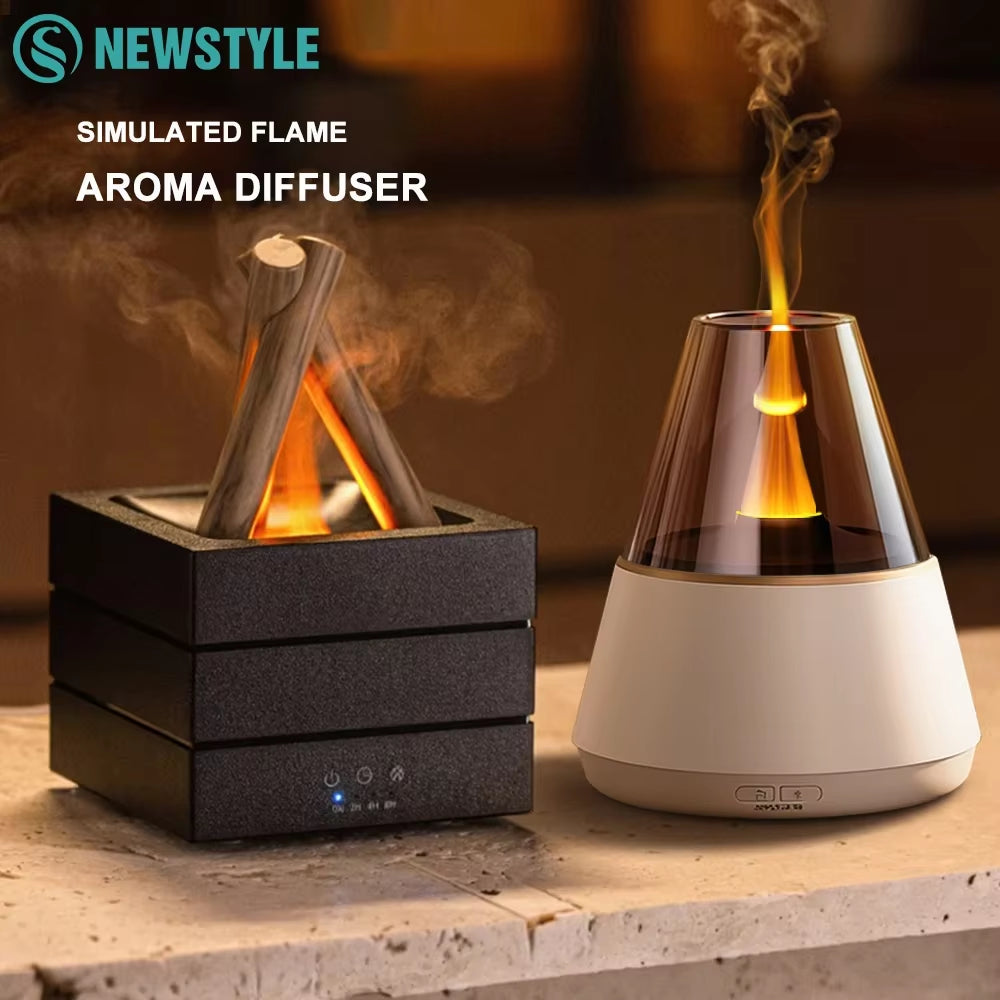 Transform Your Space with the Simulated Flame Aroma Diffuser - A Relaxing Humidifier with LED Lights and Remote Control