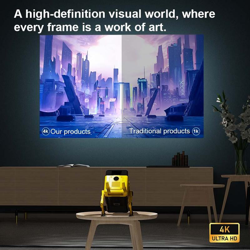 2025 Upgraded XBJ H8 Mini Projector with Android 11.0 - Native 1080P HD, 4K Supported, Wi - Fi 6 & Bluetooth Enabled, 360° Rotation, Auto - Focus for Bedroom, Home & Outdoor Viewing