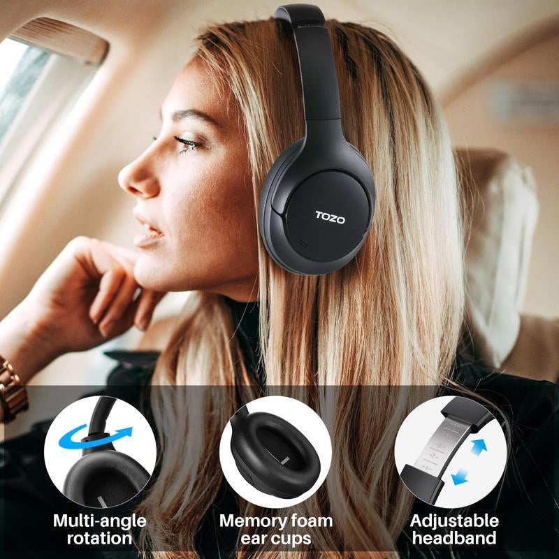 TOZO HT2 Hybrid Active Noise Cancelling Headphones, Wireless over Ear Bluetooth Headphones