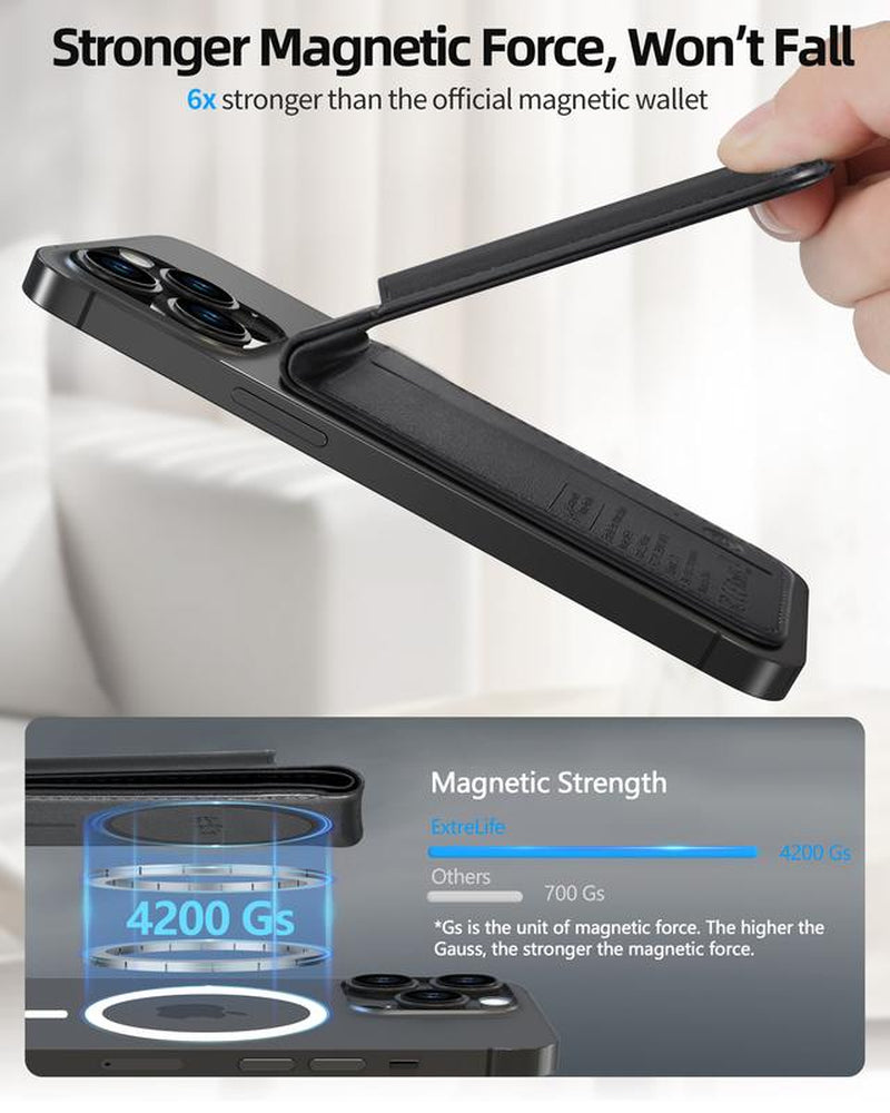Magsafe Wallet Works with Iphong Find My, Strongest Magnetic for Iphone , 6 Cards Holder, with Airtag Holder Black Wireless Charging Rfid Blocking Lost Mode Durable Protection Stand Smartphone Cellphone【Christmas】