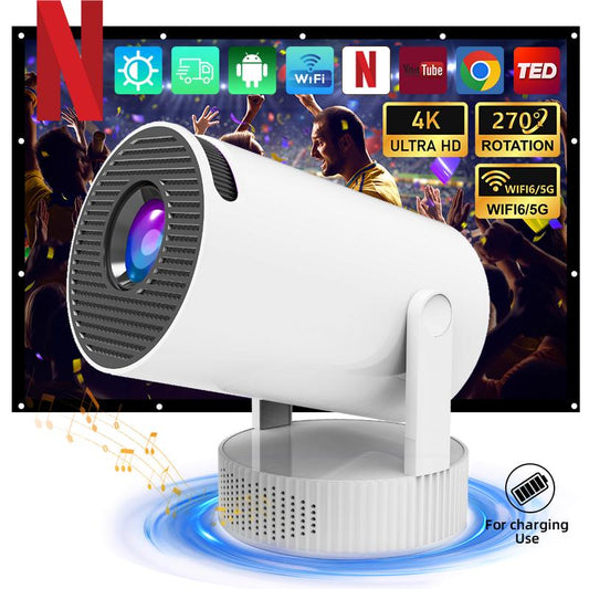 Portable Full HD Projector, Supports Android System, Supports 4K Decoding, 180° Rotating Projector, Smart Wifi 6, Bluetooth 5.2, Native 1080P * 720 Resolution, 350 ANSI, Mini Portable Auto-Correcting Audio Projector, Suitable for Outdoor Hom High Qualit